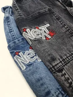 فروش عمده ست کت کراپ و شلوار لی دخترانه در دو رنگ آبی و زغالی