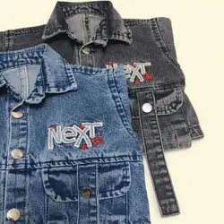 فروش عمده ست کت کراپ و شلوار لی دخترانه در دو رنگ آبی و زغالی