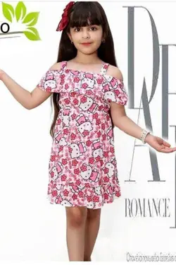 سارافون نخی عروسکی دخترانه طرح کیتی در سه رنگ - عمده فروشی لباس بچه‌گانه اکوبازار