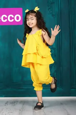 سه تیکه سارافون شلوارک پاپیونی کیف دار ابروبادی - عمده فروشی لباس بچه‌گانه اکوبازار