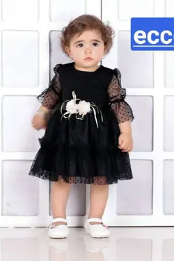 پیراهن مشکی تور خال دار دخترانه - عمده فروشی لباس بچه‌گانه اکوبازار