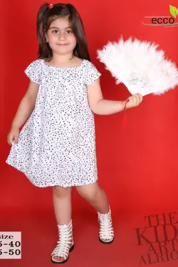 پیراهن نخی ساحلی دخترانه خال دار - عمده فروشی لباس بچه‌گانه اکوبازار