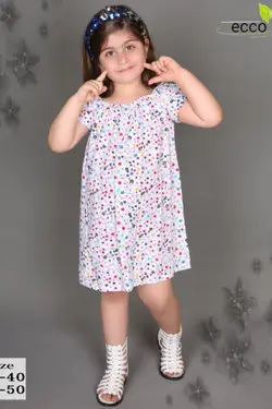 پیراهن نخی ساحلی دخترانه خال دار - عمده فروشی لباس بچه‌گانه اکوبازار