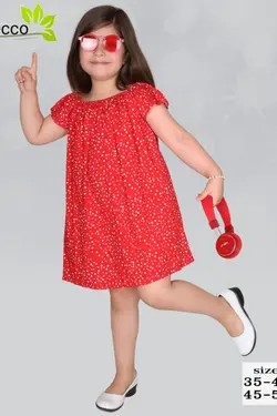 پیراهن نخی ساحلی دخترانه خال دار - عمده فروشی لباس بچه‌گانه اکوبازار