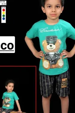 تیشرت شلوارک پسرانه سبز مدل خرس - عمده فروشی لباس بچه‌گانه اکوبازار