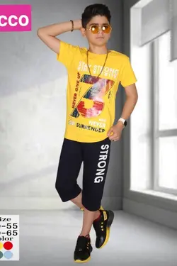 تیشرت شلوارک زرد پسرانه مدل stay strong - عمده فروشی لباس بچه‌گانه اکوبازار