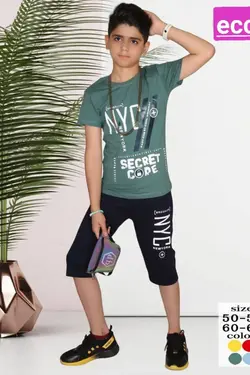 تیشرت شلوارک سبز پسرانه مدل secret core - عمده فروشی لباس بچه‌گانه اکوبازار