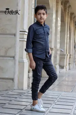 شلوار لی دورکش مچ کش بغل چاپ زغالی - عمده فروشی لباس بچه‌گانه اکوبازار