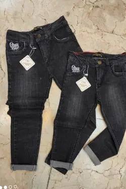 شلوار لی سوپرکش طرح اسپرت پارچه پر تک رنگ زغالی