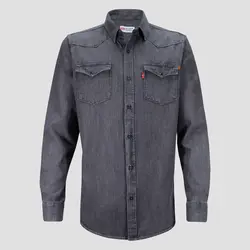 پیراهن مردانه جین دوجیب آستین بلند دودی کد 10044