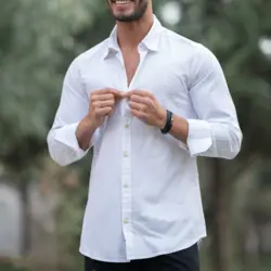 پیراهن مردانه پوپلین ساده نخ پنبه سفید کد 10019