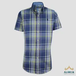 پیراهن مردانه جین چهارخانه آستین کوتاه کد 10028