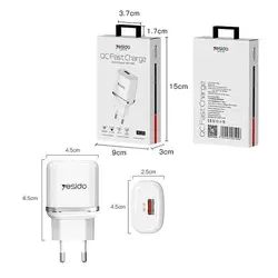 شارژر دیواری فست شارژ یسیدو YESIDO YC25 توان 18وات 2.4 آمپر
