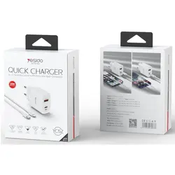 شارژر دیواری فست شارژ یسیدو YESIDO YC52 +کابل TypeC/Lightning