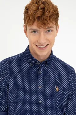 خرید پیراهن طرح دار مردانه یو اس پولو کد 229105 | بانی استایل