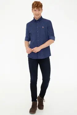 خرید پیراهن طرح دار مردانه یو اس پولو کد 229105 | بانی استایل