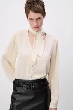 خرید بلوز یقه کراواتی زنانه زارا کد 225691 | بانی استایل