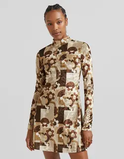 خرید پیراهن مخمل طرح دار زنانه برشکا کد 209124 | بانی استایل