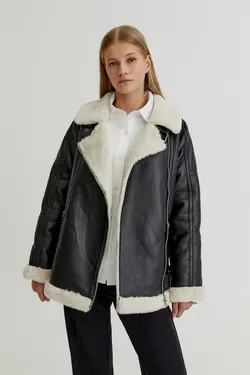 خرید کاپشن چرم زنانه پول اند بیر کد 197800 | بانی استایل