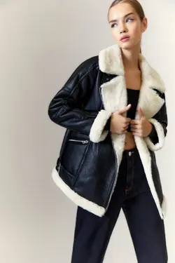 خرید کاپشن چرم زنانه پول اند بیر کد 197800 | بانی استایل