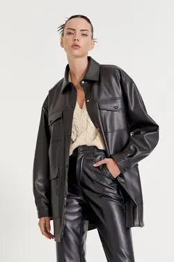 خرید کت چرم زنانه پول اند بیر کد 196592 | بانی استایل