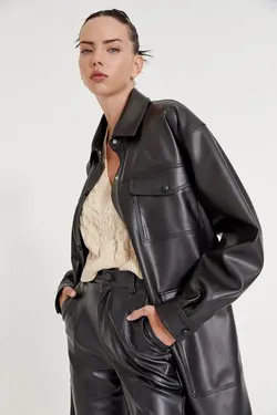 خرید کت چرم زنانه پول اند بیر کد 196592 | بانی استایل