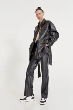 خرید کت چرم زنانه پول اند بیر کد 196592 | بانی استایل