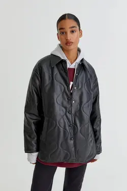 خرید کاپشن چرمی زنانه پول اند بیر کد 196587 | بانی استایل