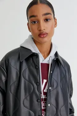 خرید کاپشن چرمی زنانه پول اند بیر کد 196587 | بانی استایل