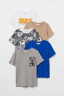 خرید تی شرت پسرانه بسته 5 عددی اچ اند ام کد 134601 | بانی استایل