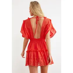 خرید پیراهن نخی کوتاه زنانه ترندیول میلا کد 96945 | فروشگاه بانی استایل