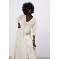 خرید پیراهن میدی یقه هفت زنانه زارا کد 88702 | فروشگاه اینترنتی بانی استایل