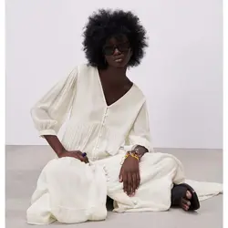 خرید پیراهن میدی یقه هفت زنانه زارا کد 88702 | فروشگاه اینترنتی بانی استایل