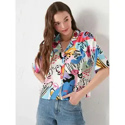 خرید شومیز آستین کوتاه زنانه ال سی وایکیکی کد 83109 | بانی استایل