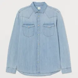 خرید پیراهن جین آستین بلند مردانه اچ اند ام کد 61264 | بانی استایل