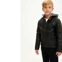 قیمت و خرید کاپشن چرم کلاه دار پسرانه دفکتو کد 47025 | بانی استایل