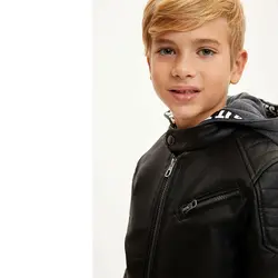 قیمت و خرید کاپشن چرم کلاه دار پسرانه دفکتو کد 47025 | بانی استایل