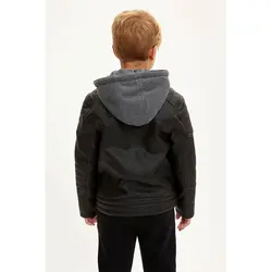 قیمت و خرید کاپشن چرم کلاه دار پسرانه دفکتو کد 47025 | بانی استایل