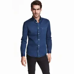 خرید پیراهن جین آستین بلند مردانه اچ اند ام کد 36609 | فروشگاه اینترنتی بانی استایل