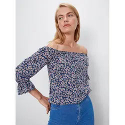 خرید بلوز گلدار یقه باز زنانه ال سی وایکیکی کد 10611 | فروشگاه اینترنتی بانی استایل