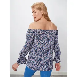 خرید بلوز گلدار یقه باز زنانه ال سی وایکیکی کد 10611 | فروشگاه اینترنتی بانی استایل