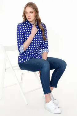 خرید شومیز طرح دار زنانه یو اس پولو کد 247234 | بانی استایل