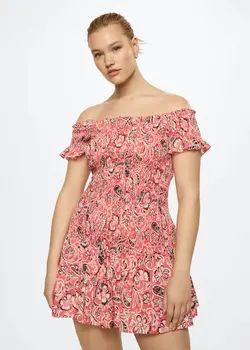 خرید پیراهن نخی طرح دار زنانه منگو کد 261227 | بانی استایل