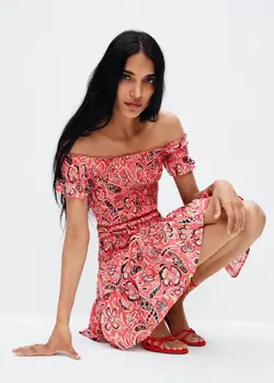 خرید پیراهن نخی طرح دار زنانه منگو کد 261227 | بانی استایل