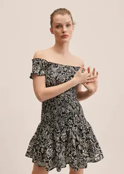 خرید پیراهن نخی طرح دار زنانه منگو کد 261226 | بانی استایل