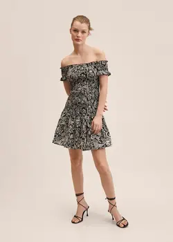 خرید پیراهن نخی طرح دار زنانه منگو کد 261226 | بانی استایل