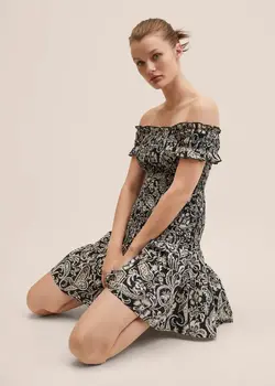 خرید پیراهن نخی طرح دار زنانه منگو کد 261226 | بانی استایل