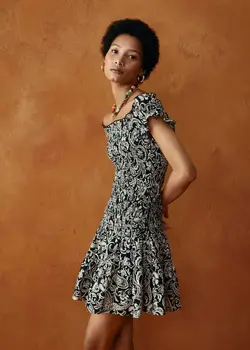 خرید پیراهن نخی طرح دار زنانه منگو کد 261226 | بانی استایل