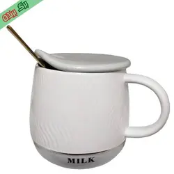 ماگ سرامیکی درب دار به همراه قاشق مدل MILK