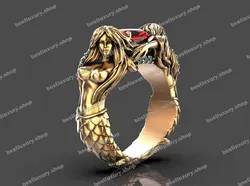 انگشتر نقره پری دریایی طلایی